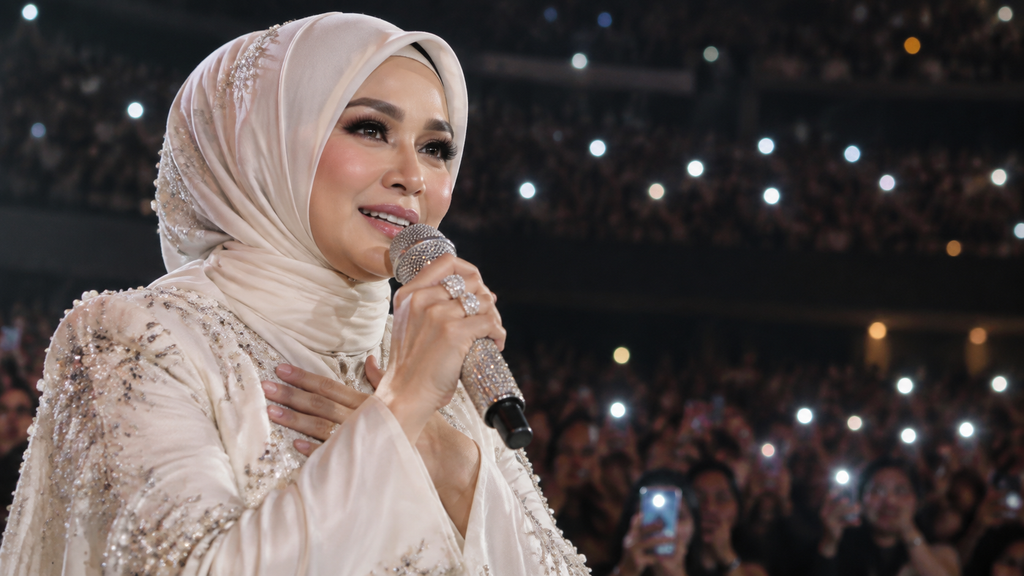 Syahrini berbicara tulus di mikrofon menceritakan kehidupannya mendampingi keluarga selama masa hiatus panggung.